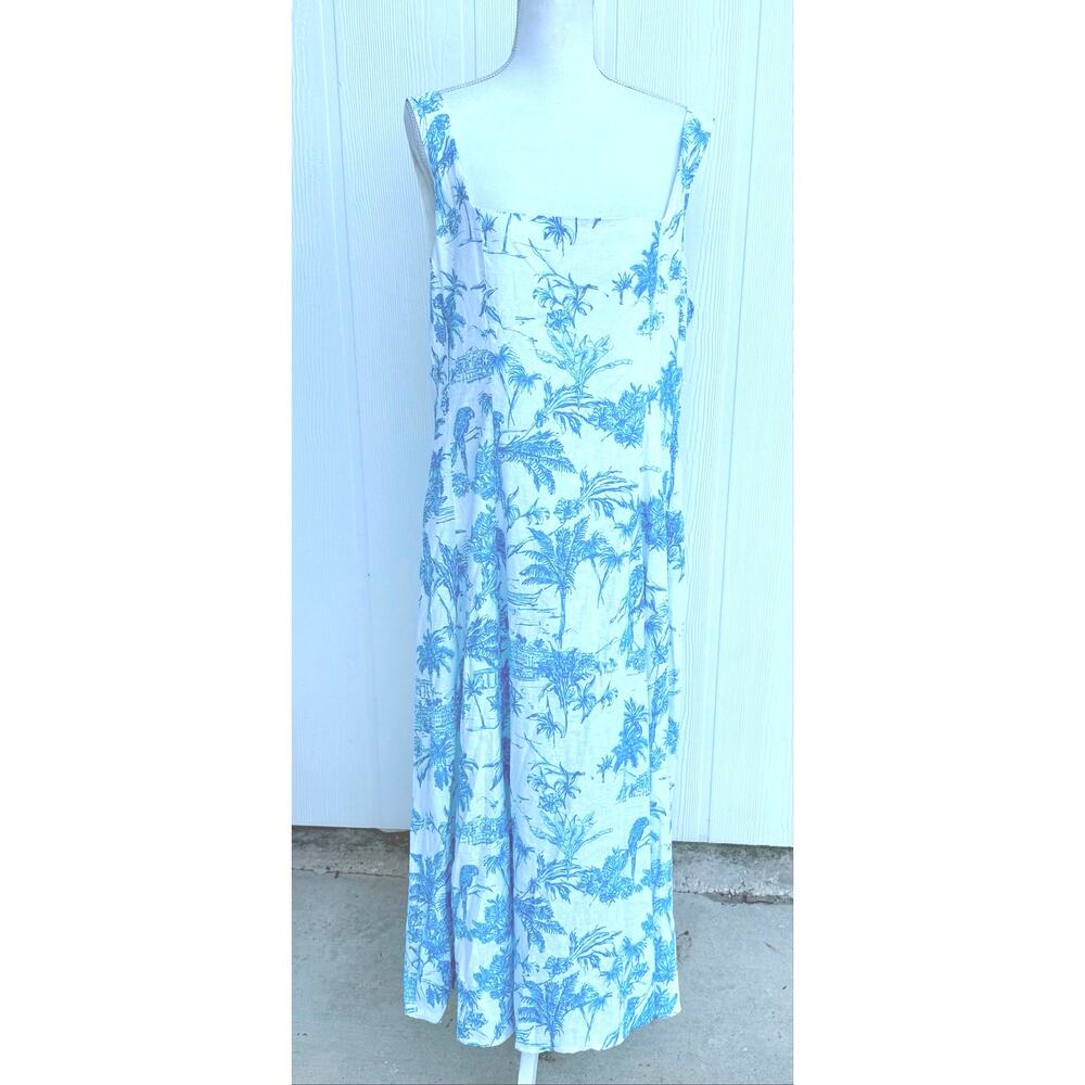 Joie women’s linen tropical blue white toile dress fit & flare resortwear sz 14 - Picture 2 of 9